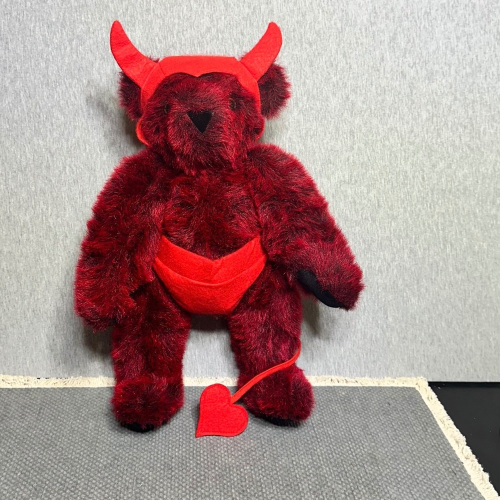 Vermont Teddy Bear Plush Jointed 16" Valentines Day Red Devil Costume Halloween